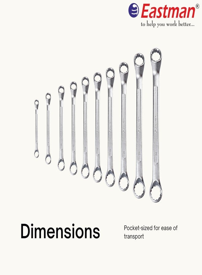 إيست مان مفاتيح ربط حلقية سداسية ثنائية من إيستمان - إزاحة ضحلة - مجموعة من 10 قطع من فولاذ الكروم والفاناديوم، Kit-07-100SD، مجموعة مفاتيح ربط للسيارات من فولاذ الكروم والفاناديوم، مطلية بالكروم، مثالية للأعمال الميكانيكية وأعمال السيارات (E-2007) - Image 3